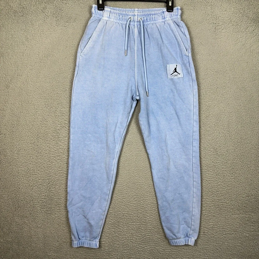 Jordan Sweatpants Mens Small Flight Acid Wash Light Wash Blue Jogger Drawstring